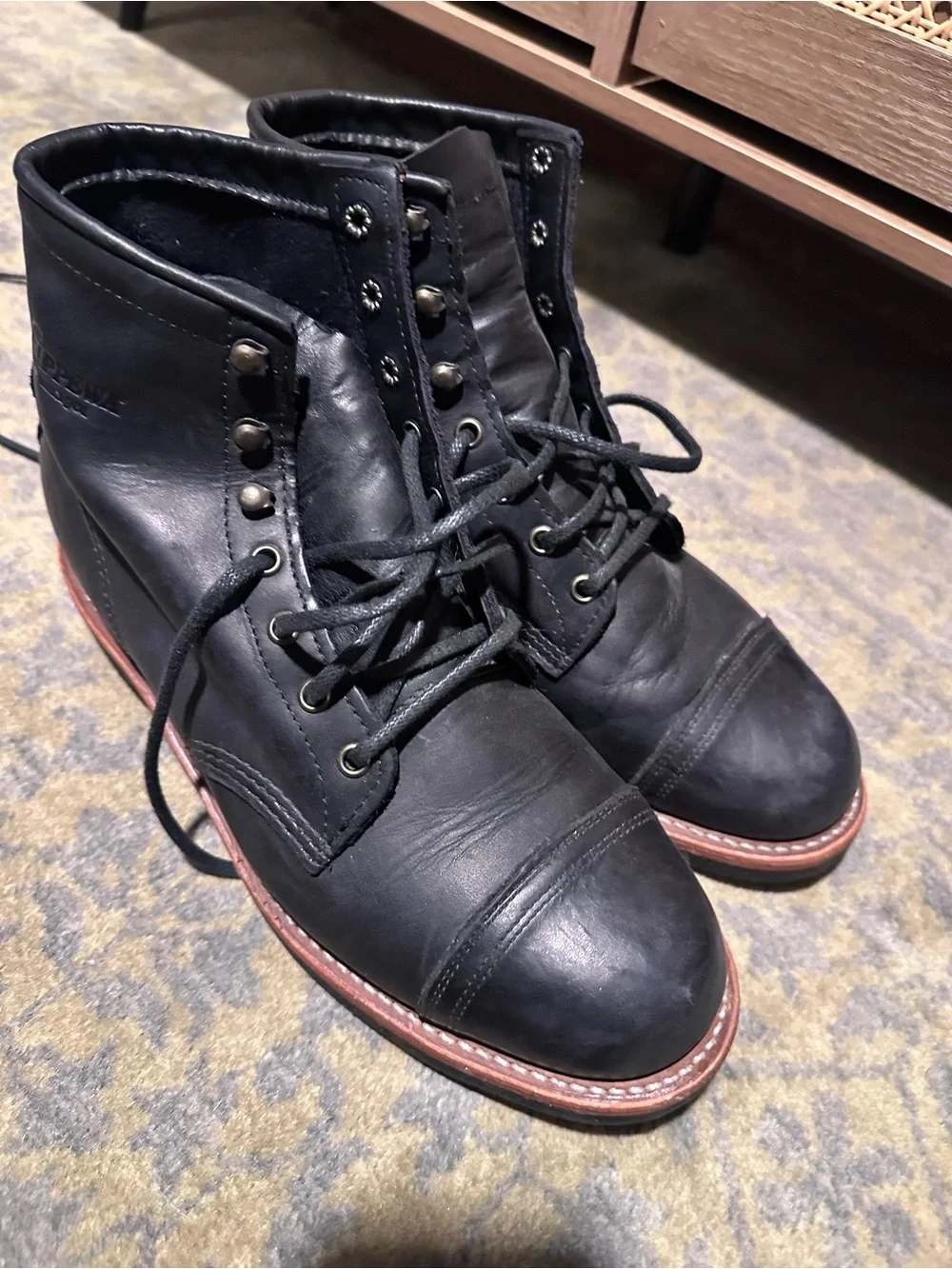 Men's Black Leather Lace-Up Boots